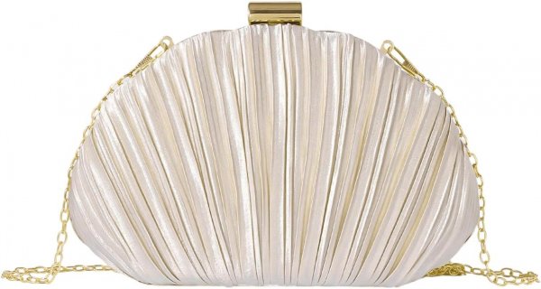 Women's Shell Shaped Clutch Purse Ruched Mini Crossbody Bag Elegant Evening Handbag with Chain Strap